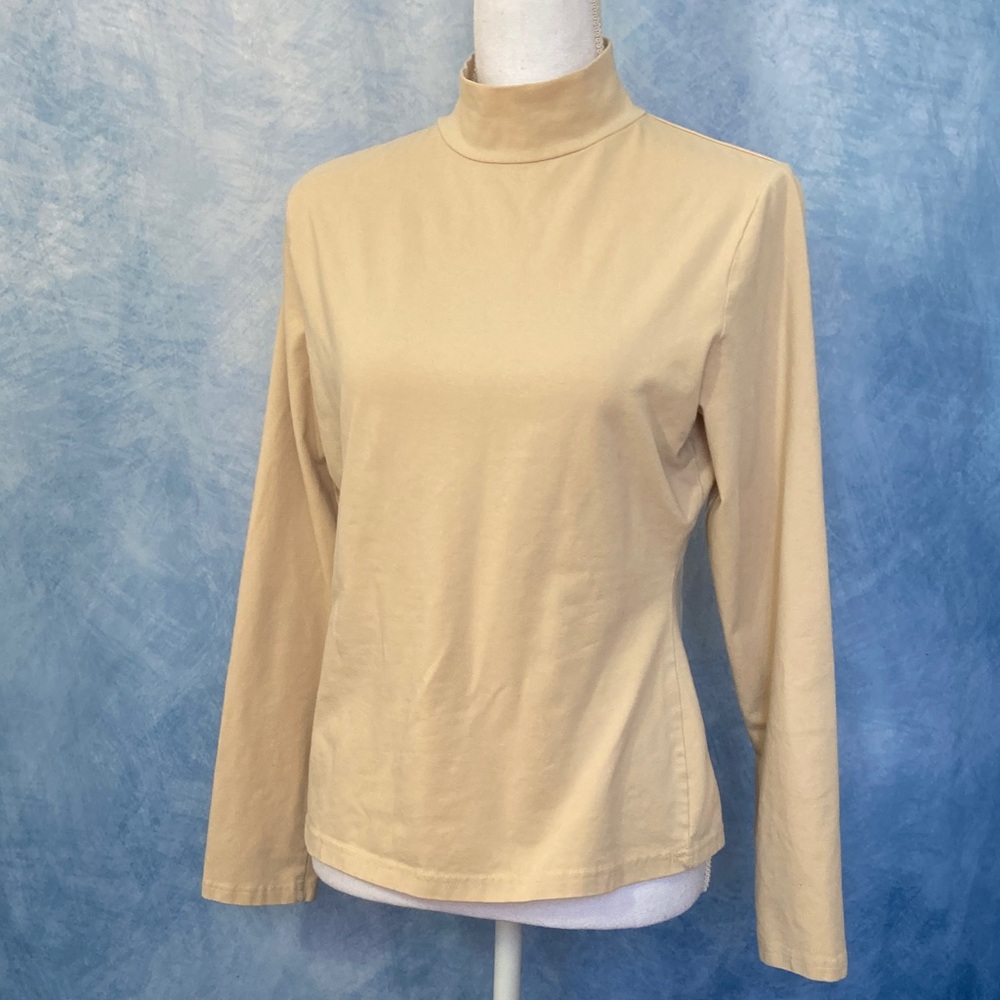 🍀2for$25🍀 Vintage 1980s Beige Long Sleeve Women's Mock Turtleneck Top Layering